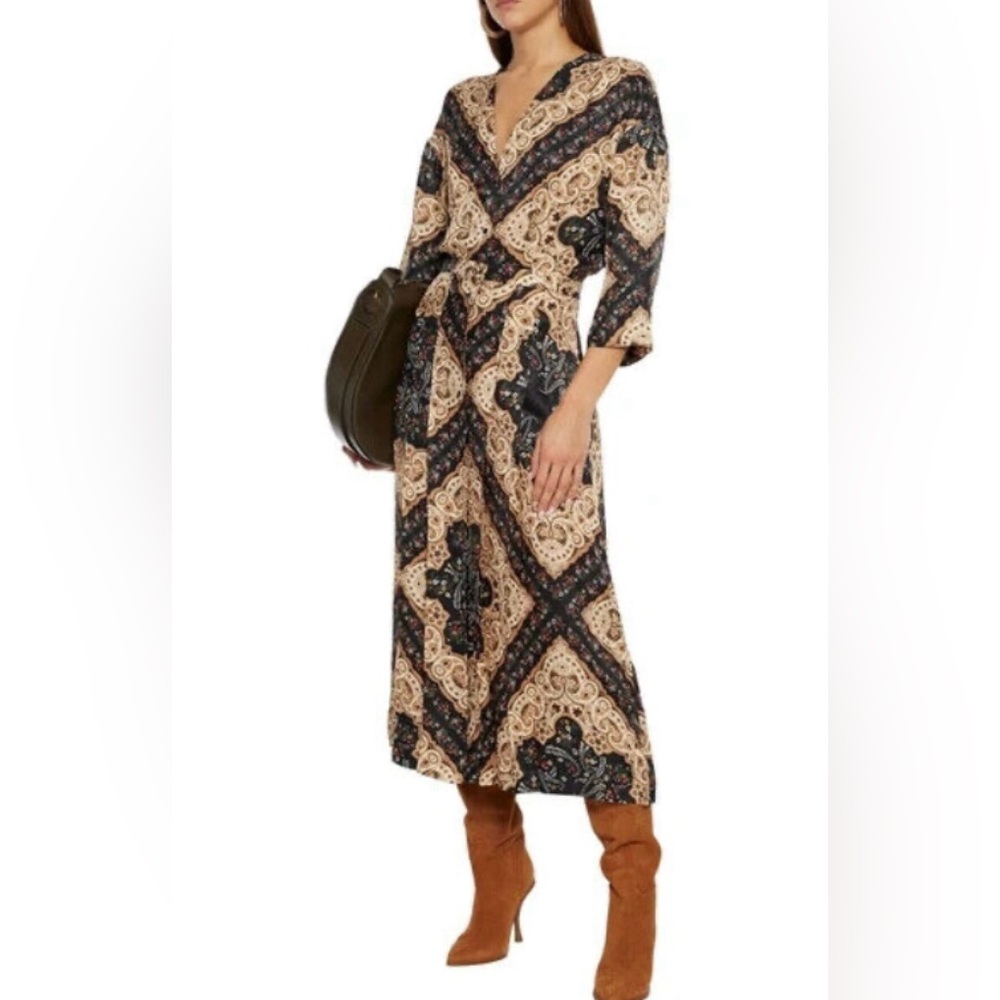 Elegant Bohemian Black and Cream Patterned Floral Dress. 34/XS/ 0P